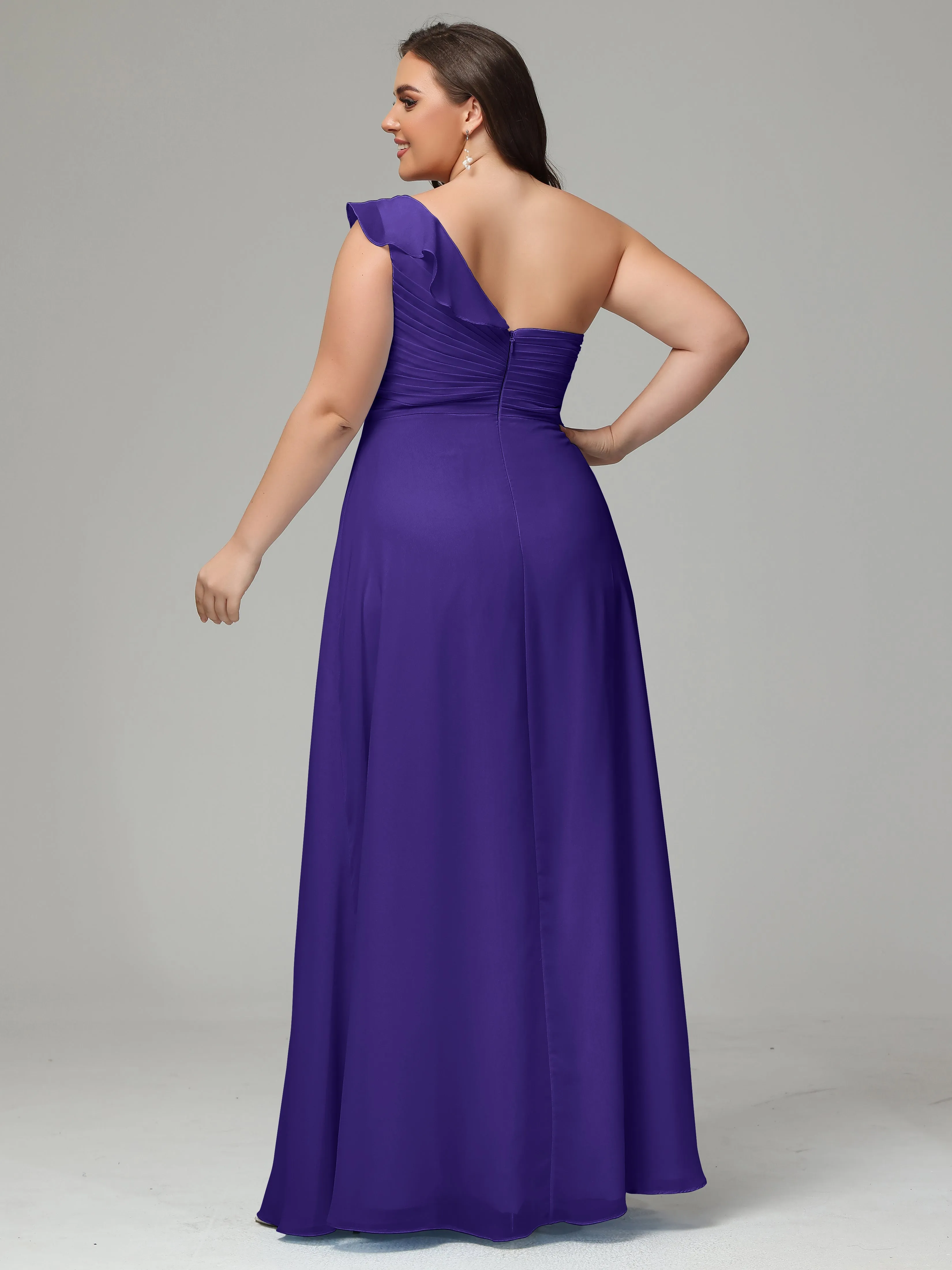 One-Shoulder Ruffles Chiffon Plus Size Bridesmaid Dresses