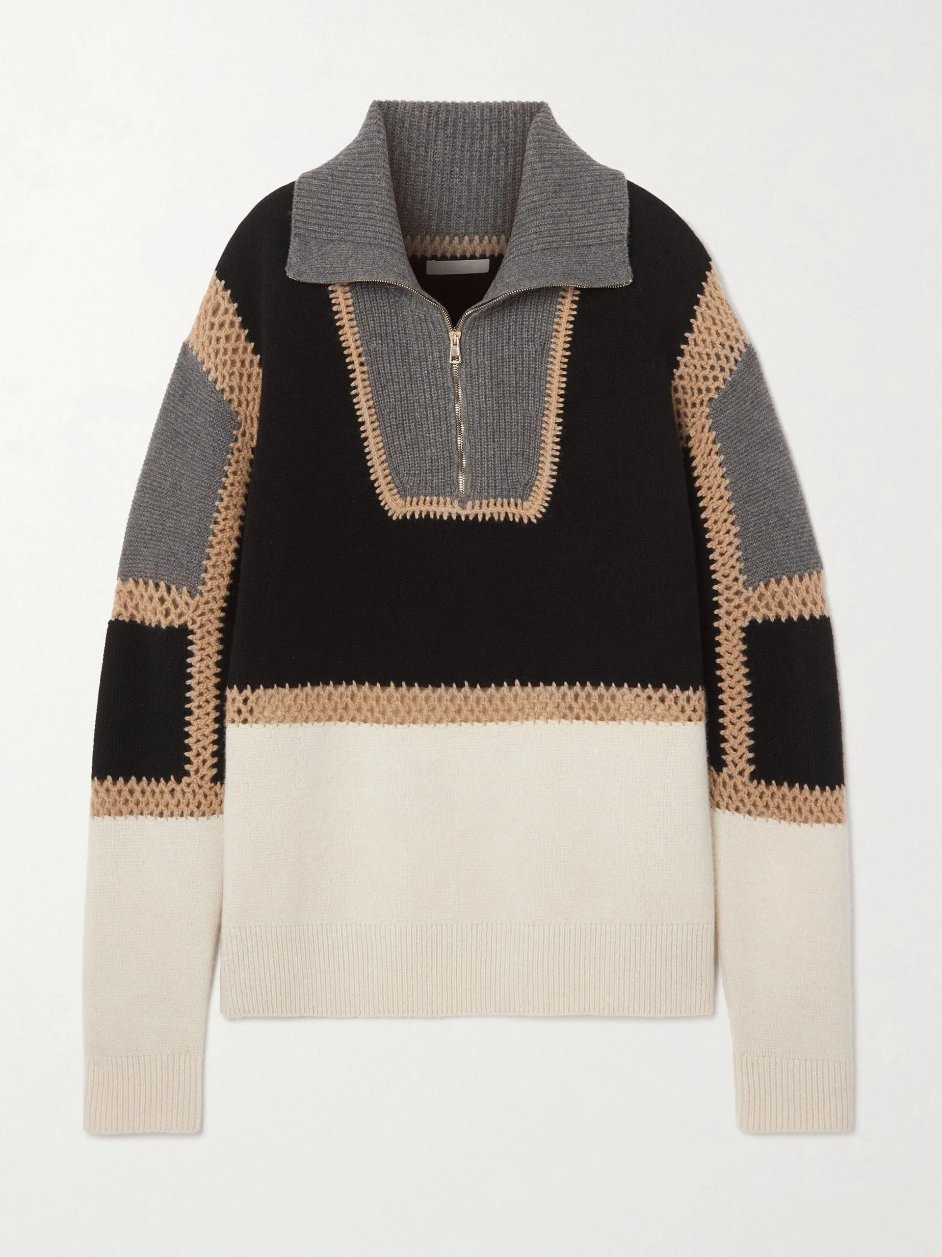 Paneled wool and cashmere-blend sweater