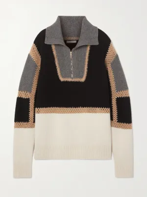 Paneled wool and cashmere-blend sweater