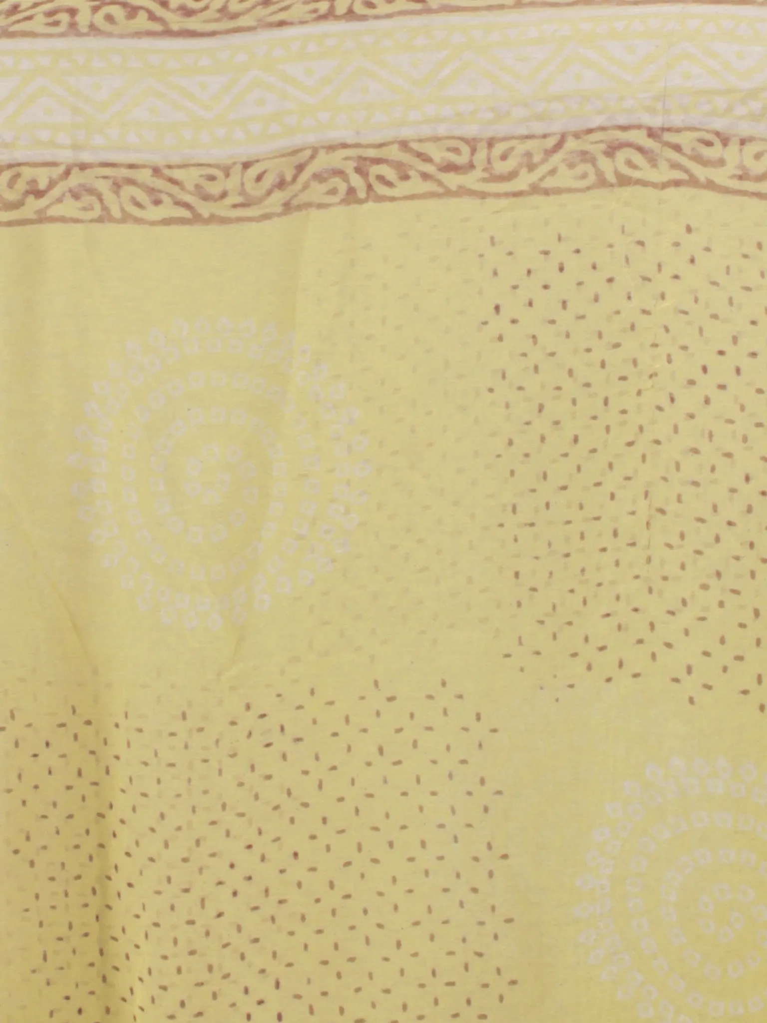 Pastel Yellow Ivory Maroon Hand Block Printed Chiffon Saree - S031701672