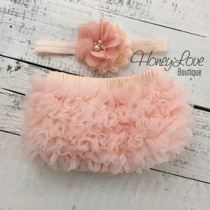 Peach ruffle bottom bloomers and peach headband