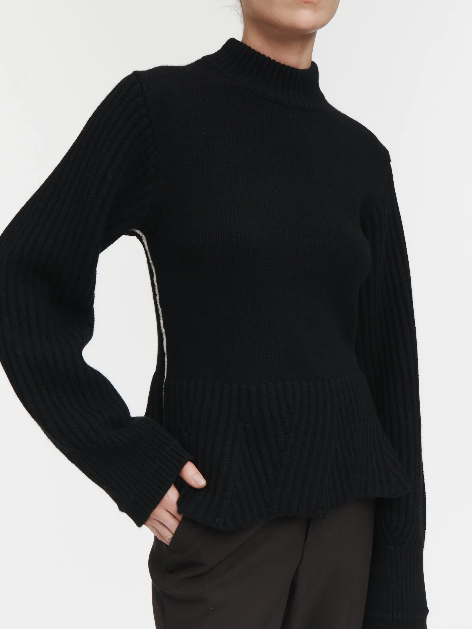 Peplum Mock Neck Sweater in Black