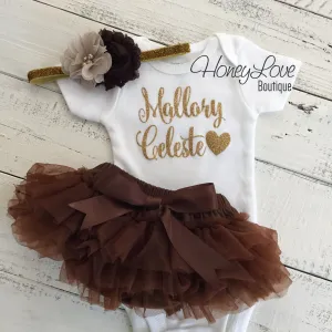 PERSONALIZED Name Outfit - Gold Glitter and Brown