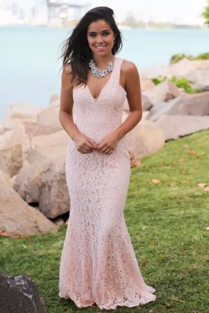 Pink Lace Sleeveless Maxi Dress