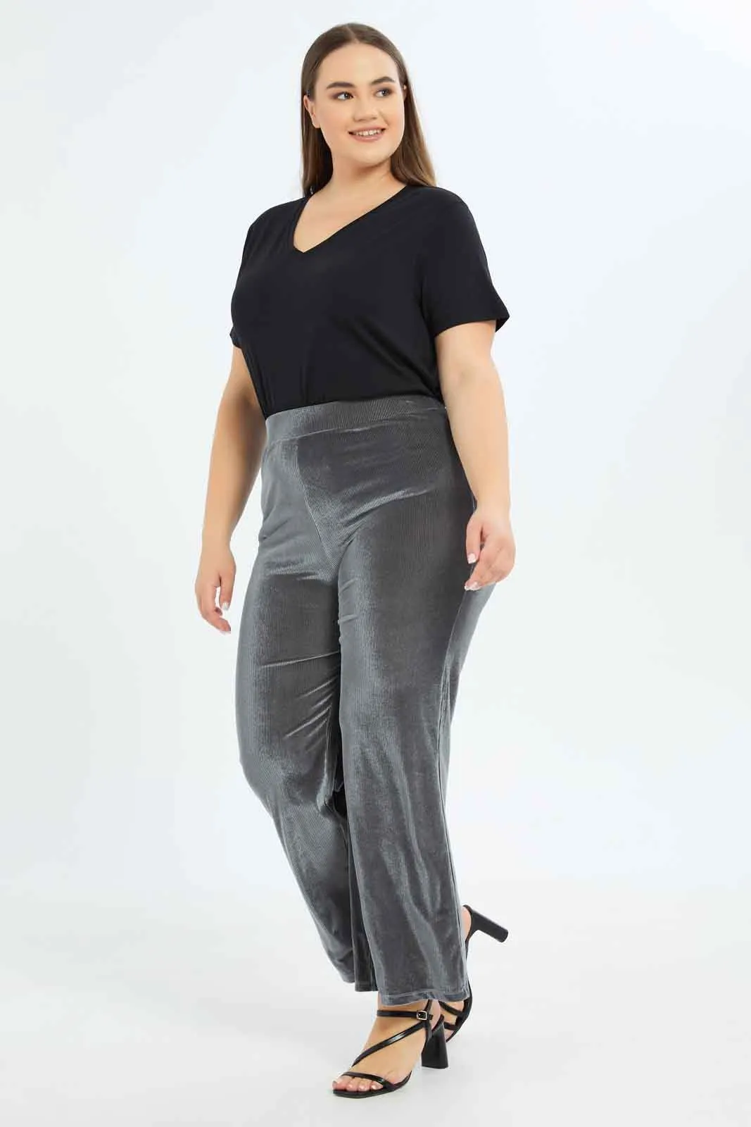 Plus Size Women Grey Flared Trouser