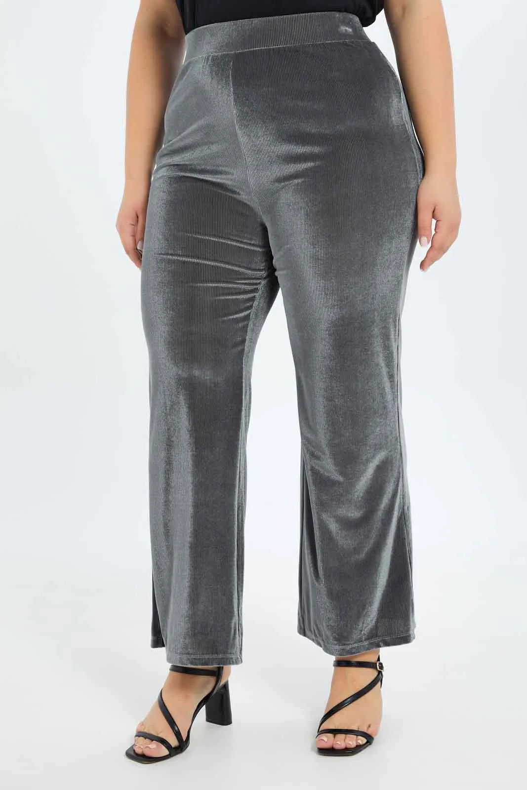 Plus Size Women Grey Flared Trouser