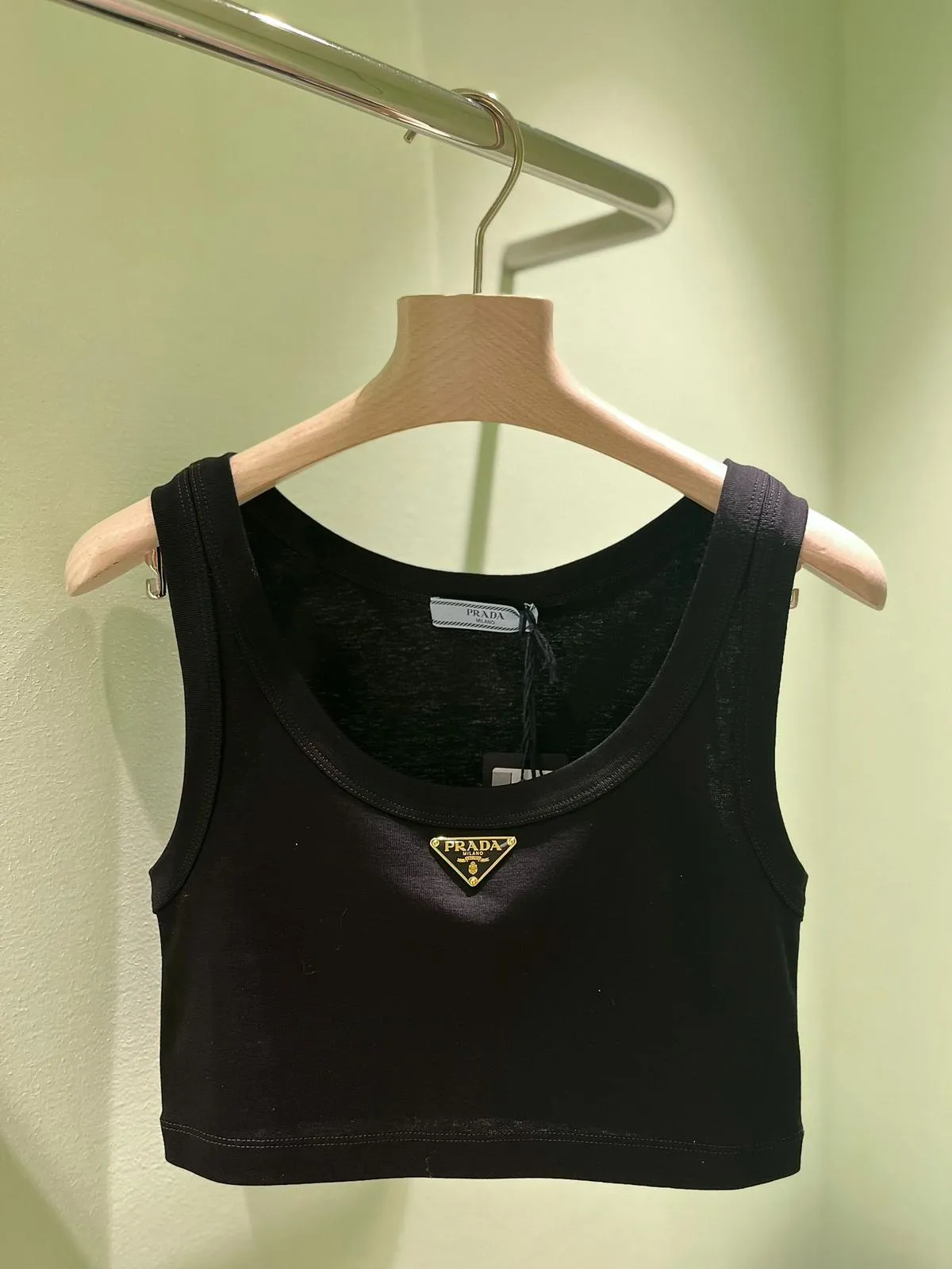 Prada Logo Cotton Crop Top (Black)