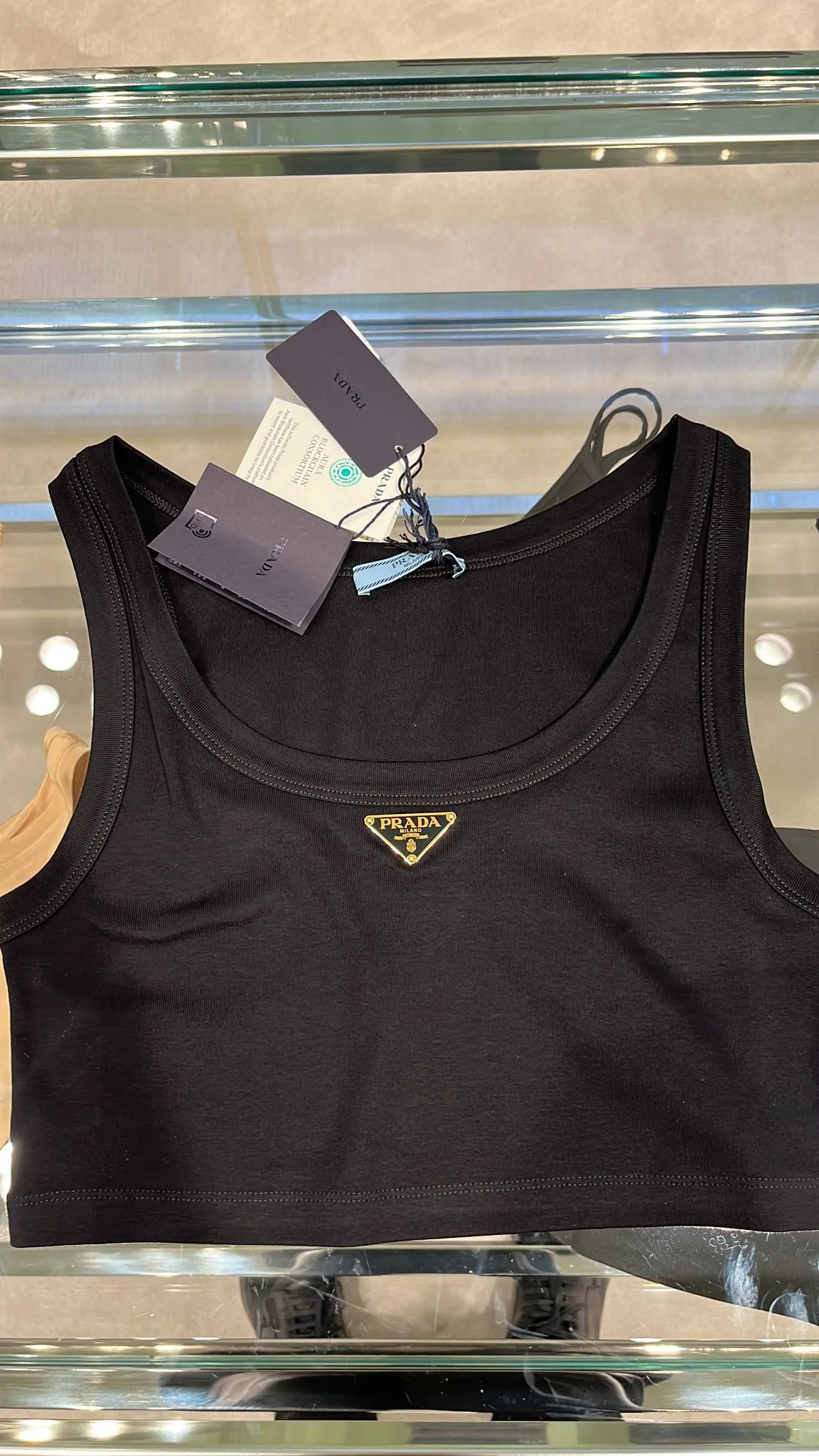 Prada Logo Cotton Crop Top (Black)