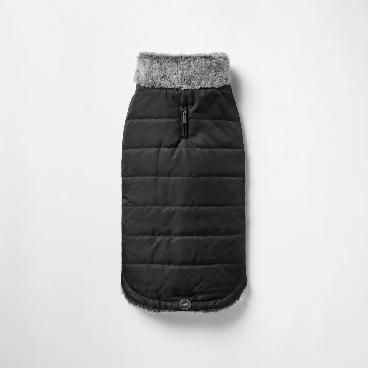 Puffer Dog Coat with Fur Collar in Black