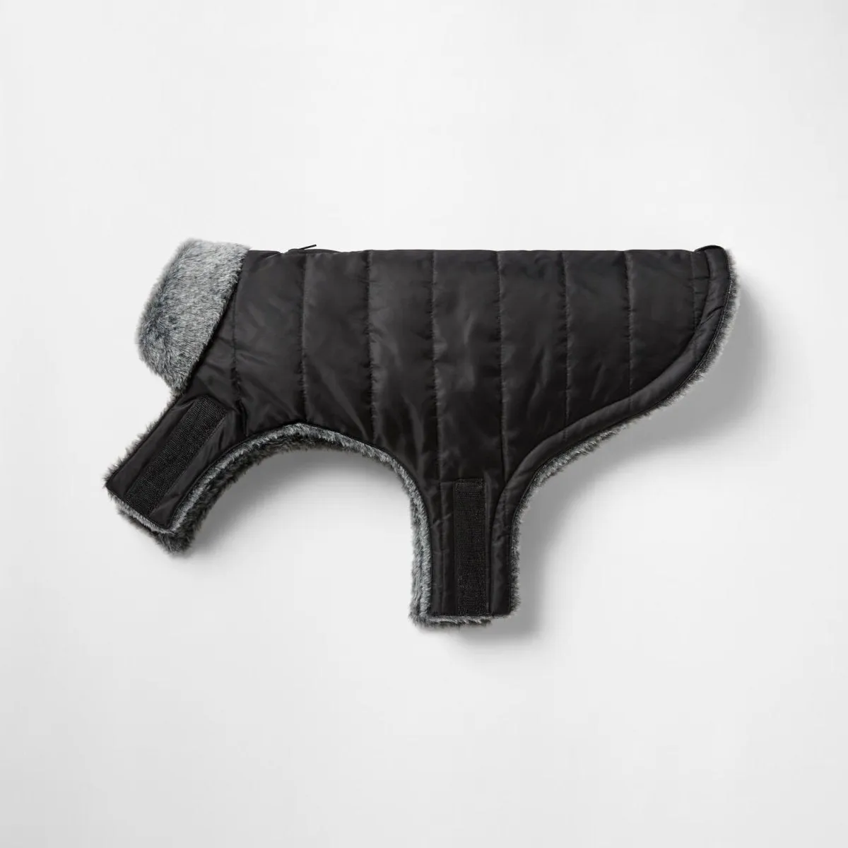 Puffer Dog Coat with Fur Collar in Black