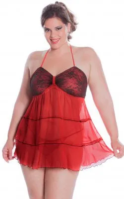 Red Chiffon Baby Doll with Ruffles