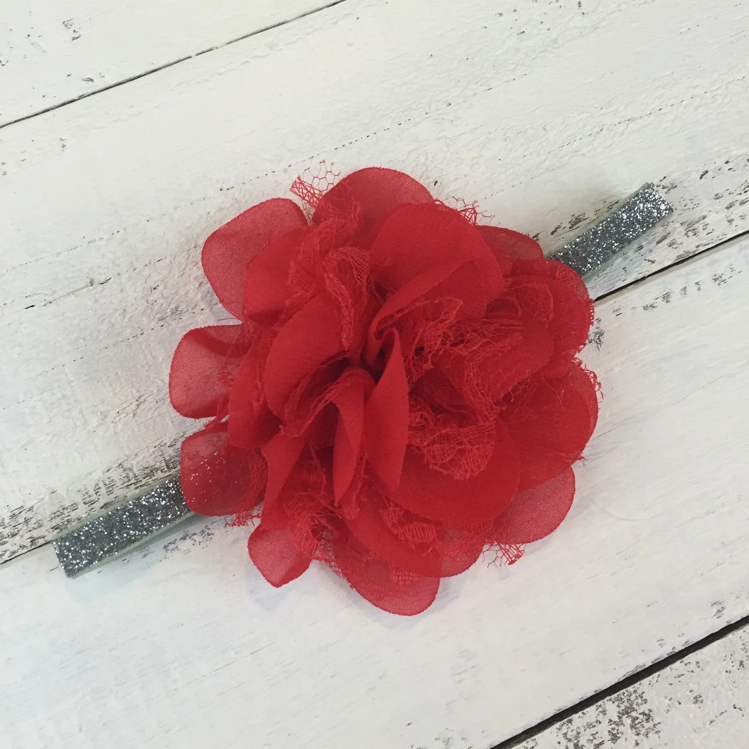 Red ruffle bottom bloomers and Silver/Gold flower headband