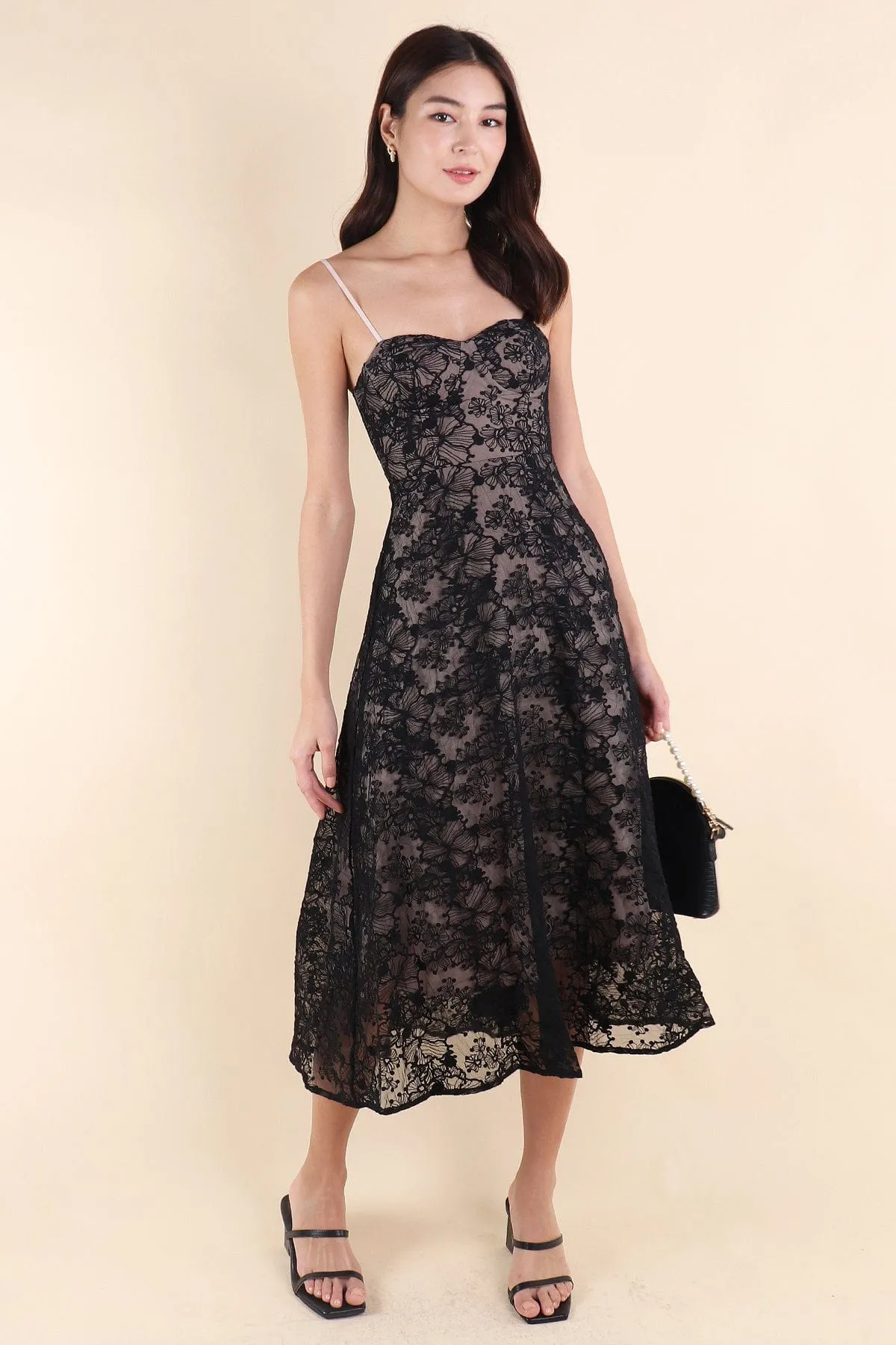 RESTOCKED** LAVIN LACE EMBOSSED MAXI IN BLACK