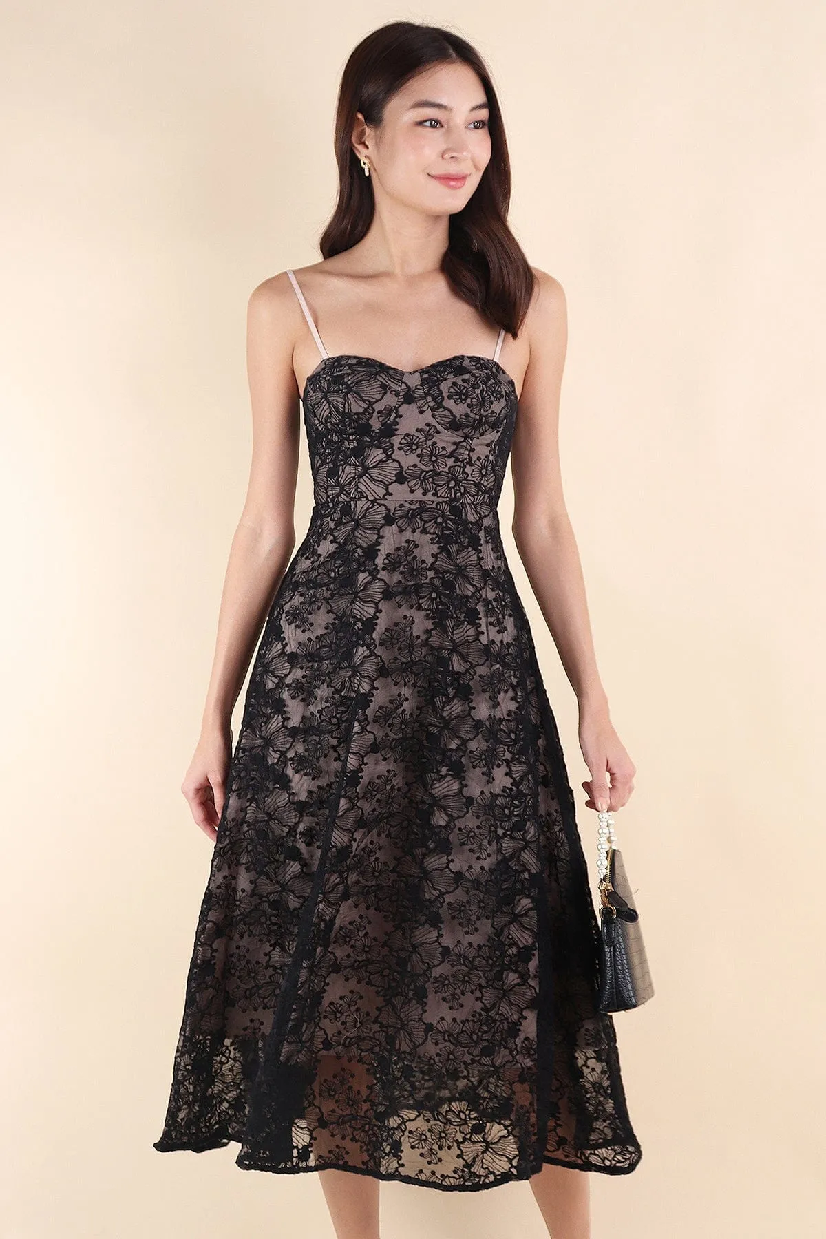 RESTOCKED** LAVIN LACE EMBOSSED MAXI IN BLACK