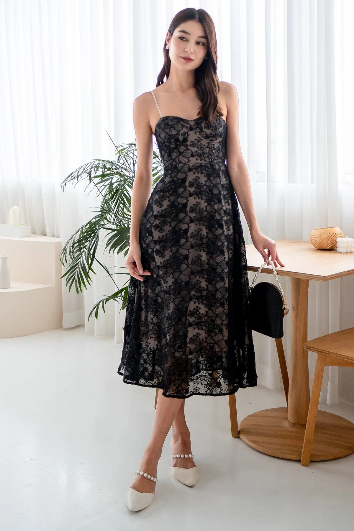 RESTOCKED** LAVIN LACE EMBOSSED MAXI IN BLACK