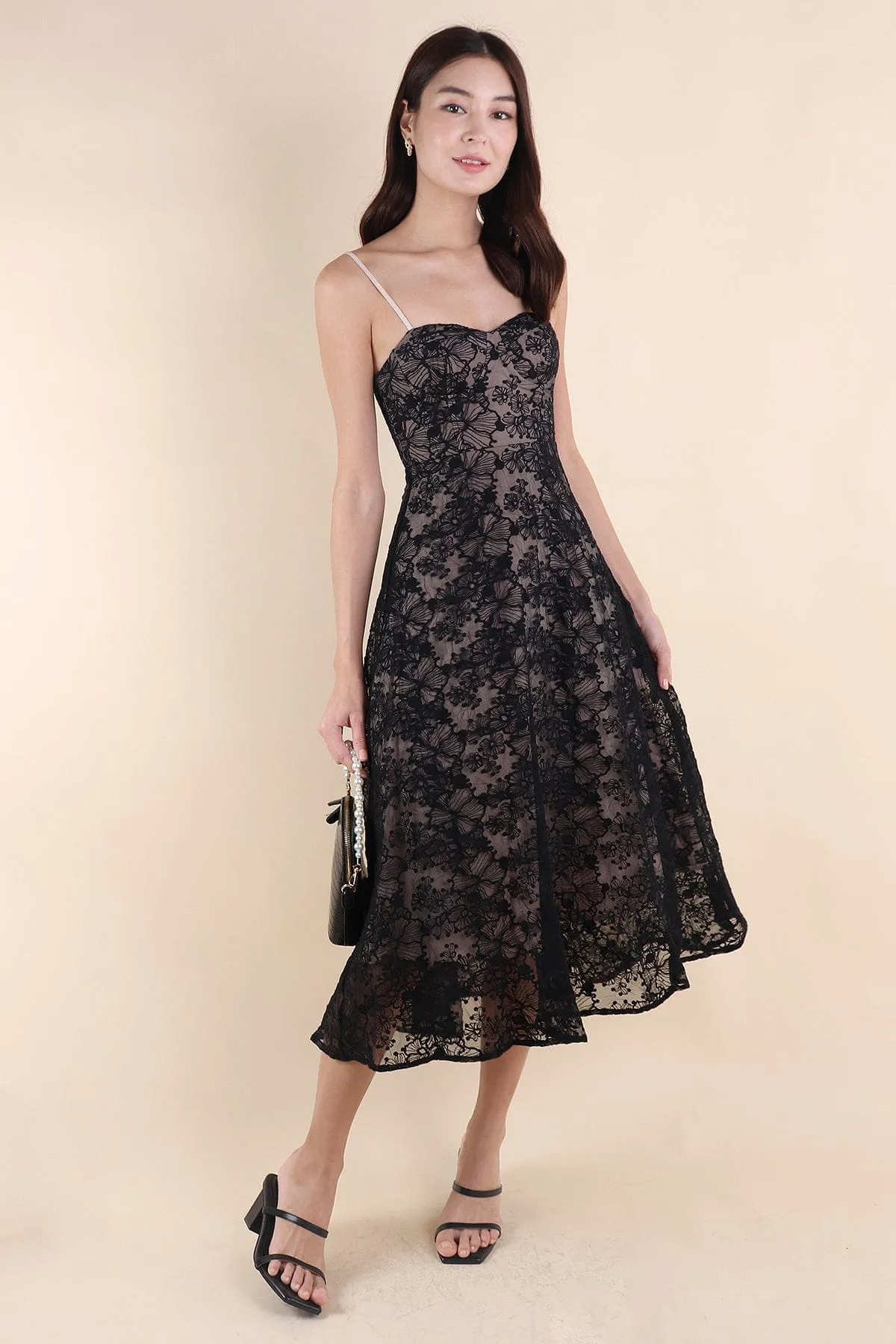 RESTOCKED** LAVIN LACE EMBOSSED MAXI IN BLACK