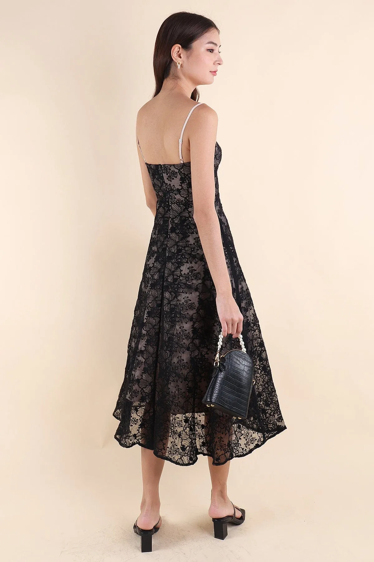 RESTOCKED** LAVIN LACE EMBOSSED MAXI IN BLACK