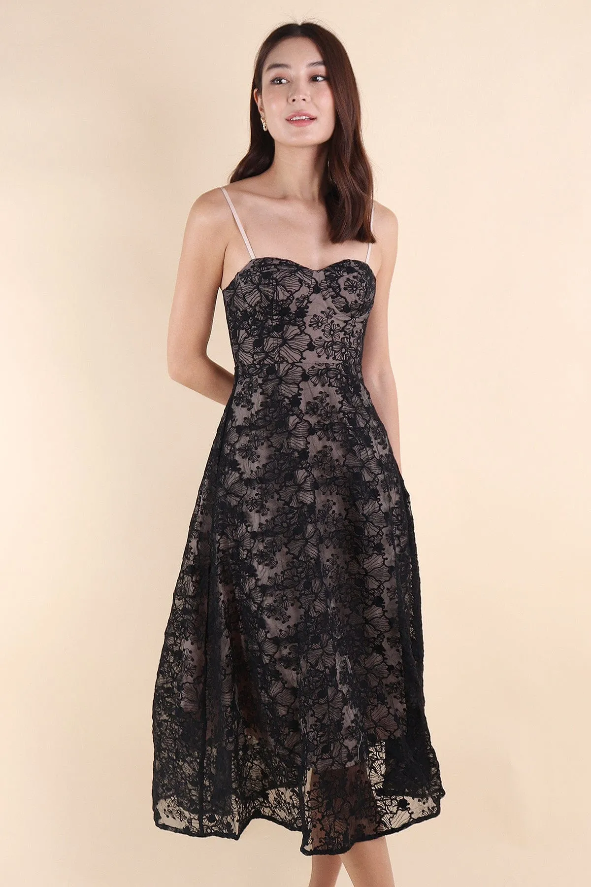 RESTOCKED** LAVIN LACE EMBOSSED MAXI IN BLACK