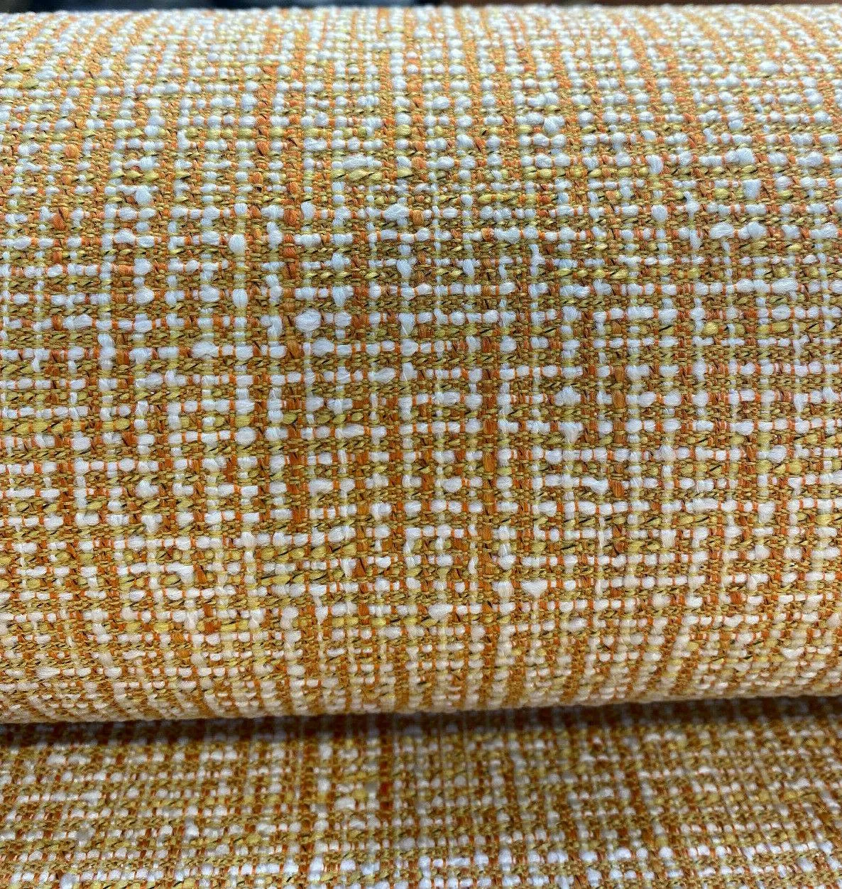 Rhapsody Tangerine Orange Latex Backed Chenille Upholstery Fabric By The Yard