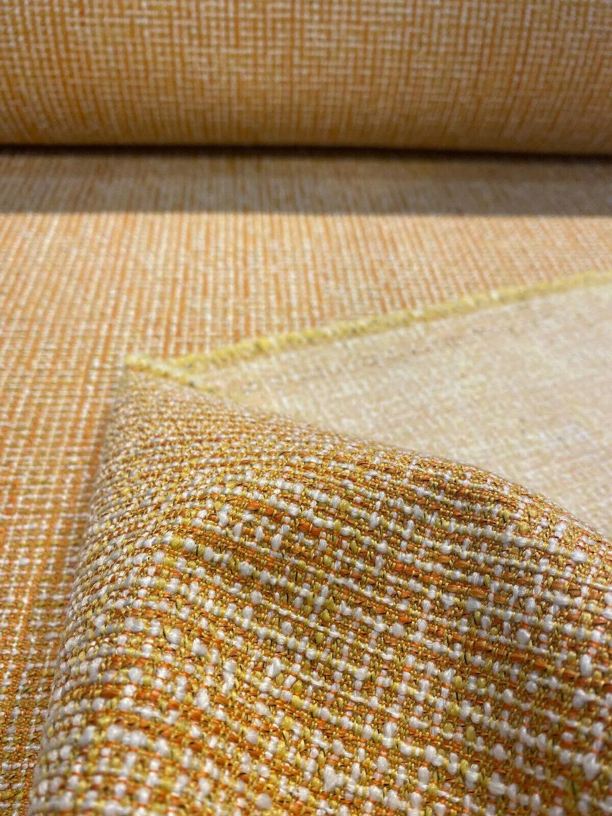 Rhapsody Tangerine Orange Latex Backed Chenille Upholstery Fabric By The Yard