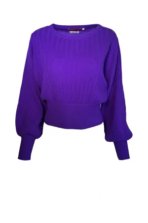 Robertson Madison 100% Cashmere Prauge Lux Balloon Cropped Sweater CCC24-007 | Purple