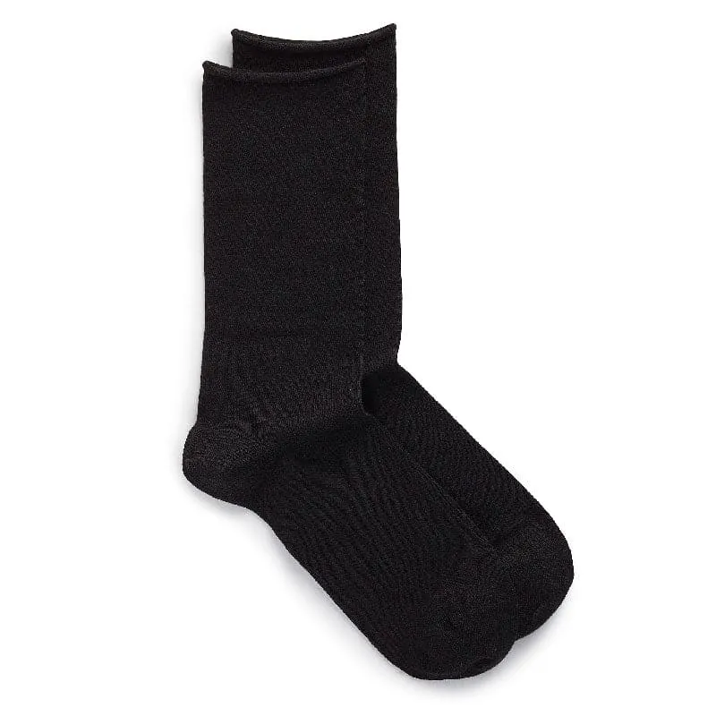 Roll-Top Pure Cotton Black Socks