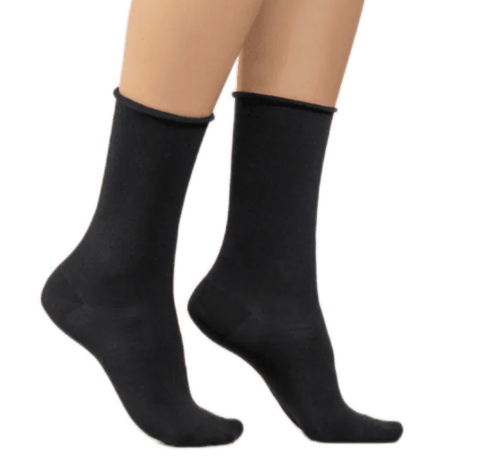 Roll-Top Pure Cotton Black Socks