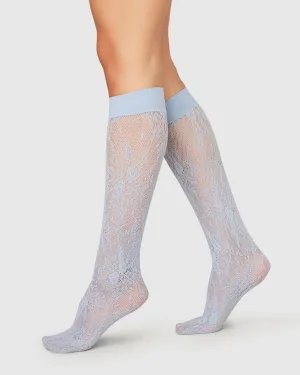 Rosa Lace Knee-Highs Light Blue