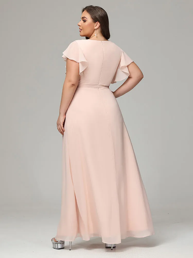 Ruffles Sleeves Chiffon Plus Size Bridesmaid Dresses