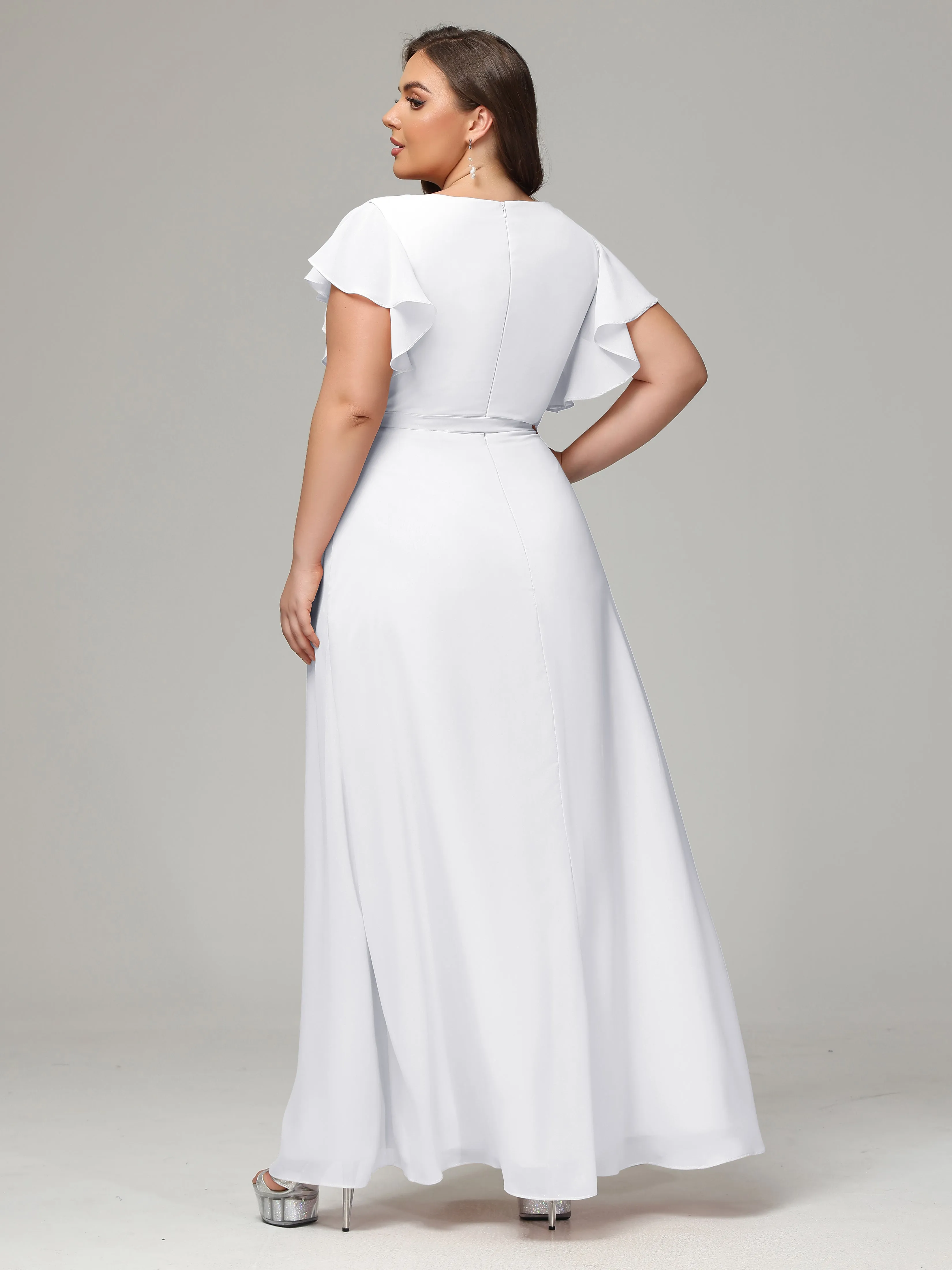 Ruffles Sleeves Chiffon Plus Size Bridesmaid Dresses