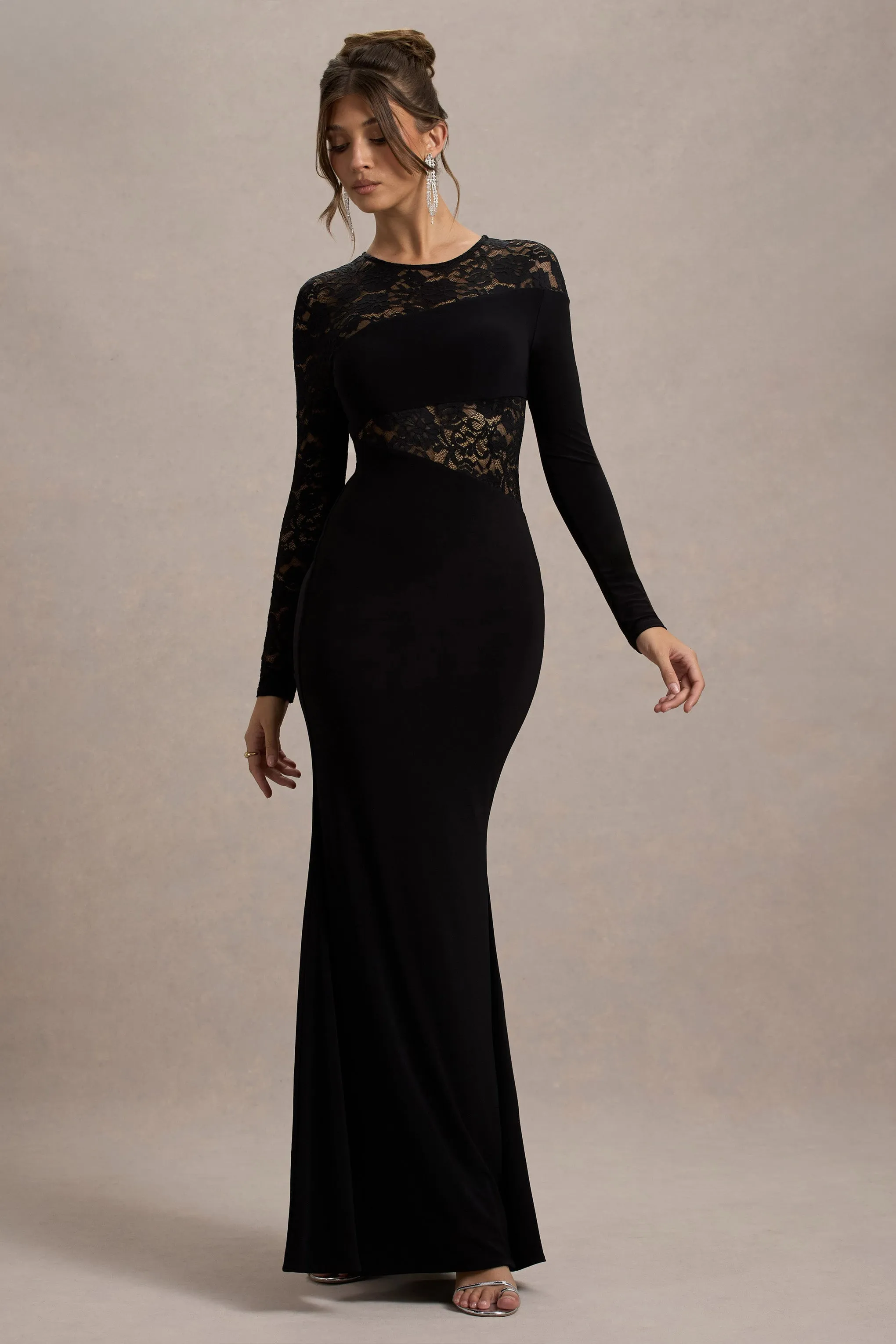 Runway | Black Lace Asymmetric Cut-Out Maxi Dress