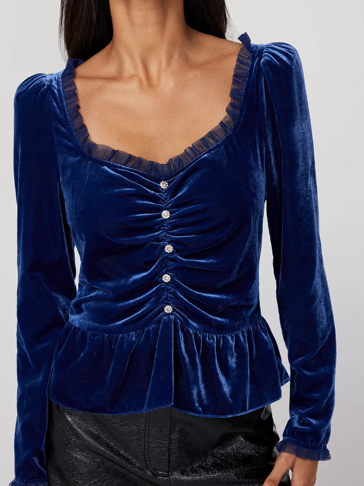 Sabine Navy Velvet Top