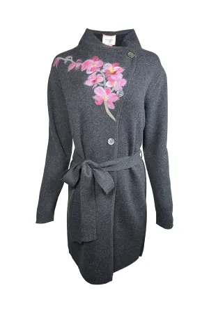 Saccharine New York Cashmere Blend Asymmetrical Wrap Coat FW24-108 / Wild Orchid Floral Motif / Wall Street