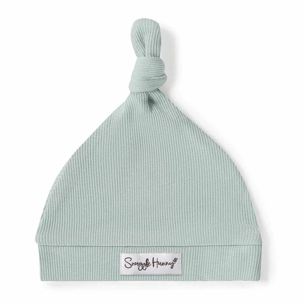 Sage Ribbed Organic Knotted Beanie