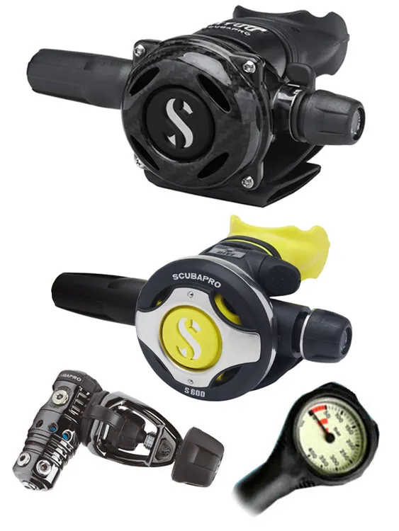 Scubapro Regulator Set: MK25 Evo Black Tech (DIN or Yoke) / A700 Carbon / Octopus & Free Termo Gauge