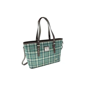 Spey Harris Tweed Tote Bag Duck Egg Cream Chk