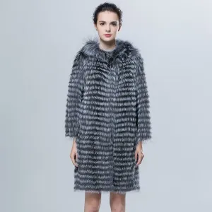 Striped Silver Fox Fur Coat