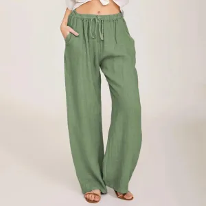 Summer Cotton Linen Wide Leg Pants for Women Pants Full Length Casual Pants Female Solid Loose High Waist Straight Trousers