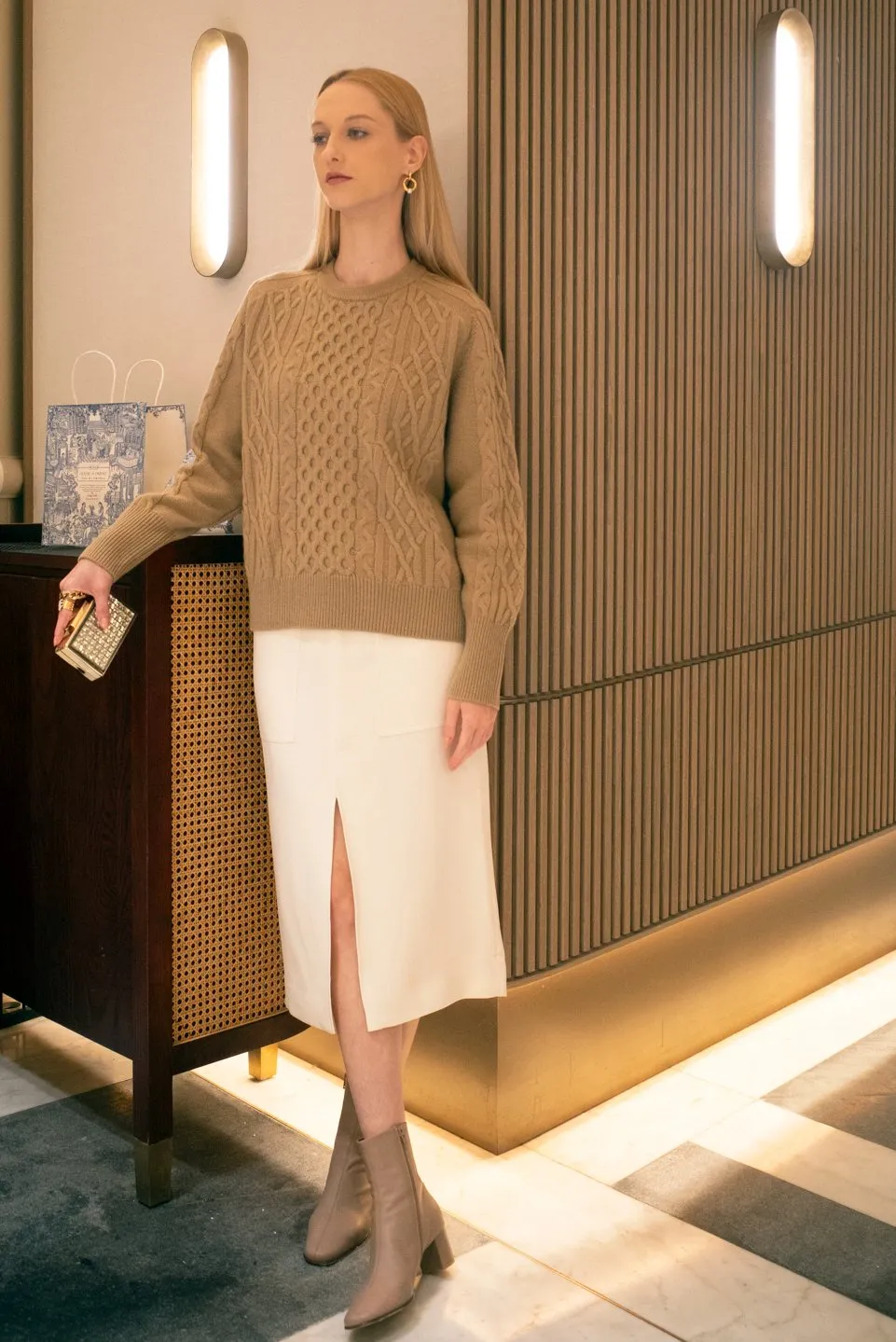 TANYA cashmere-blend cable-knit sweater (Milktea)