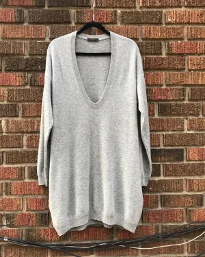 THE ROW V-Neck Oversized Merino Wool Cashmere Blend Sweater/Tunic