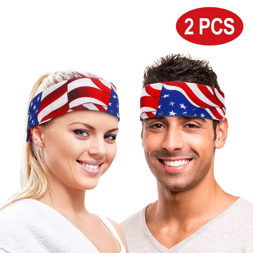 THINKMAX 2pcs USA Flag Bandana Star Striped American Flag Headband