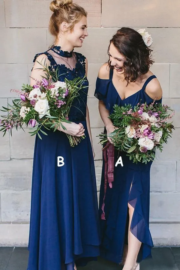 Unique Sleeveless Chiffon Bridesmaid Dress with Ruffles, A Line Long Bridesmaid Dresses UQ2511