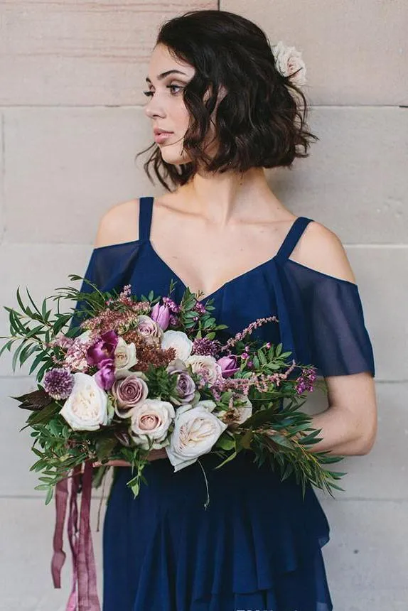 Unique Sleeveless Chiffon Bridesmaid Dress with Ruffles, A Line Long Bridesmaid Dresses UQ2511