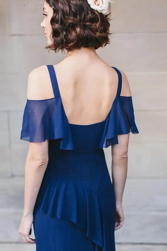 Unique Sleeveless Chiffon Bridesmaid Dress with Ruffles, A Line Long Bridesmaid Dresses UQ2511