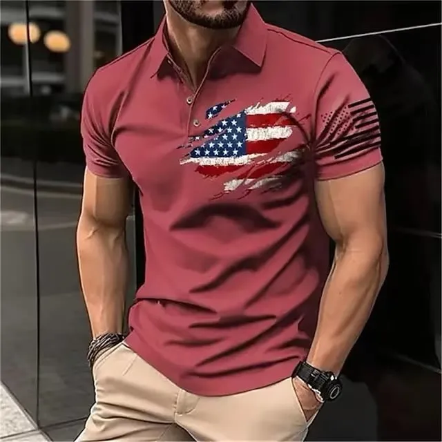 USA FLAG CASUAL PULLOVER POLO SHIRT