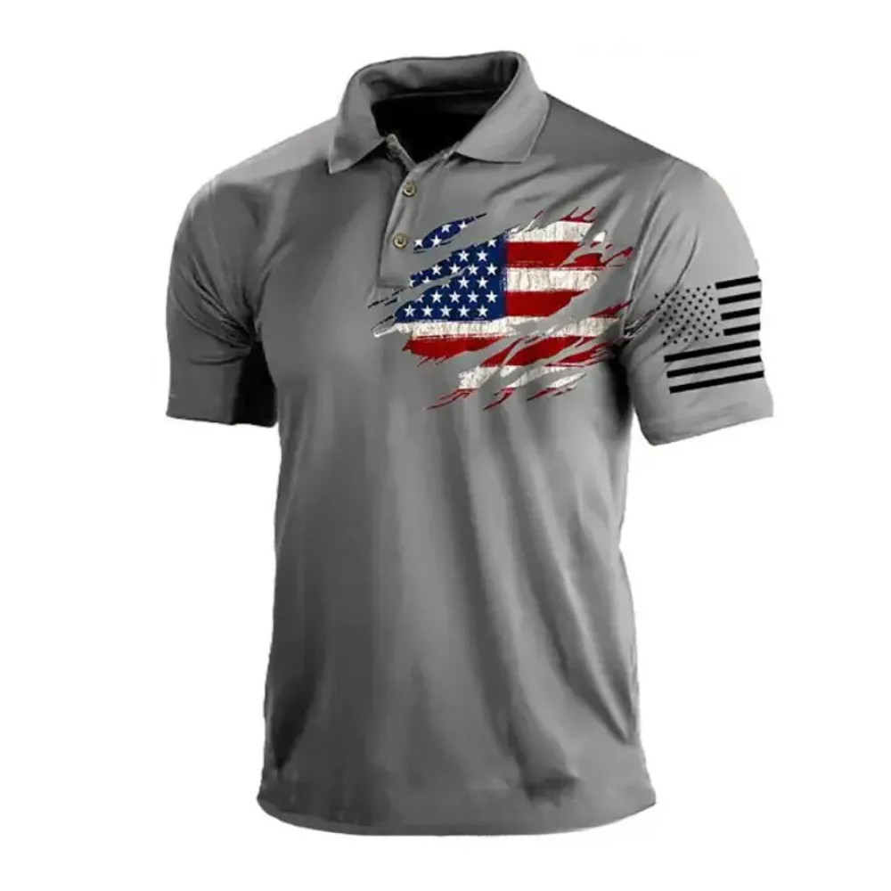 USA FLAG CASUAL PULLOVER POLO SHIRT