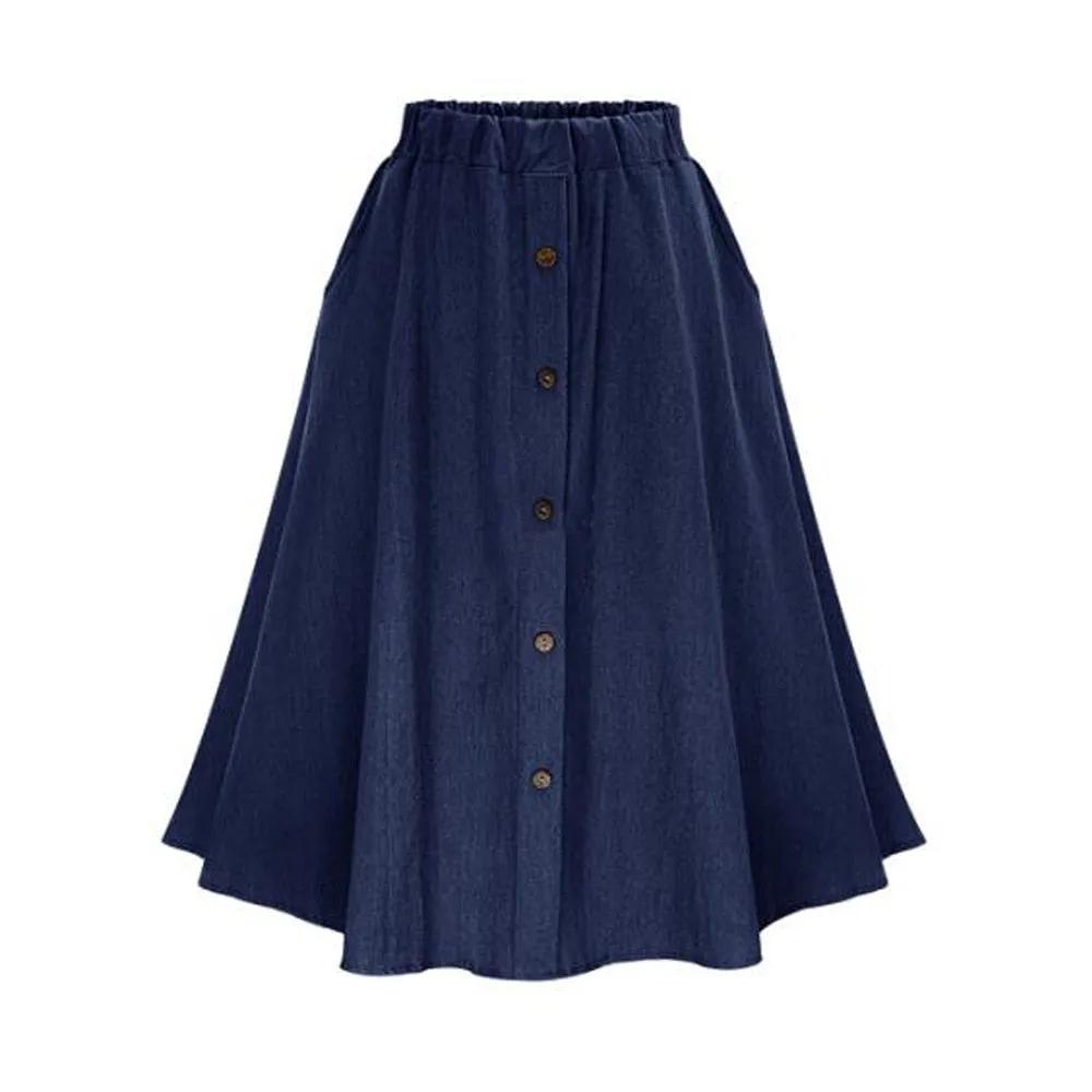 VenusFox Casual Button Solid Color Long Denim Skirt