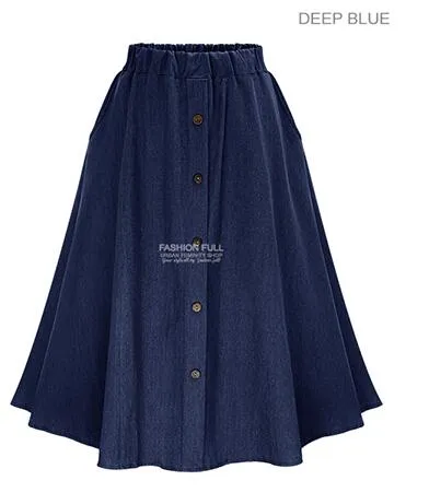 VenusFox Casual Button Solid Color Long Denim Skirt