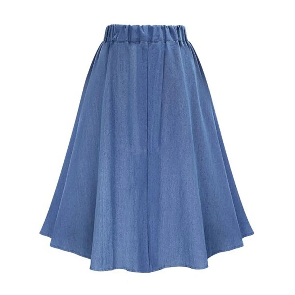 VenusFox Casual Button Solid Color Long Denim Skirt