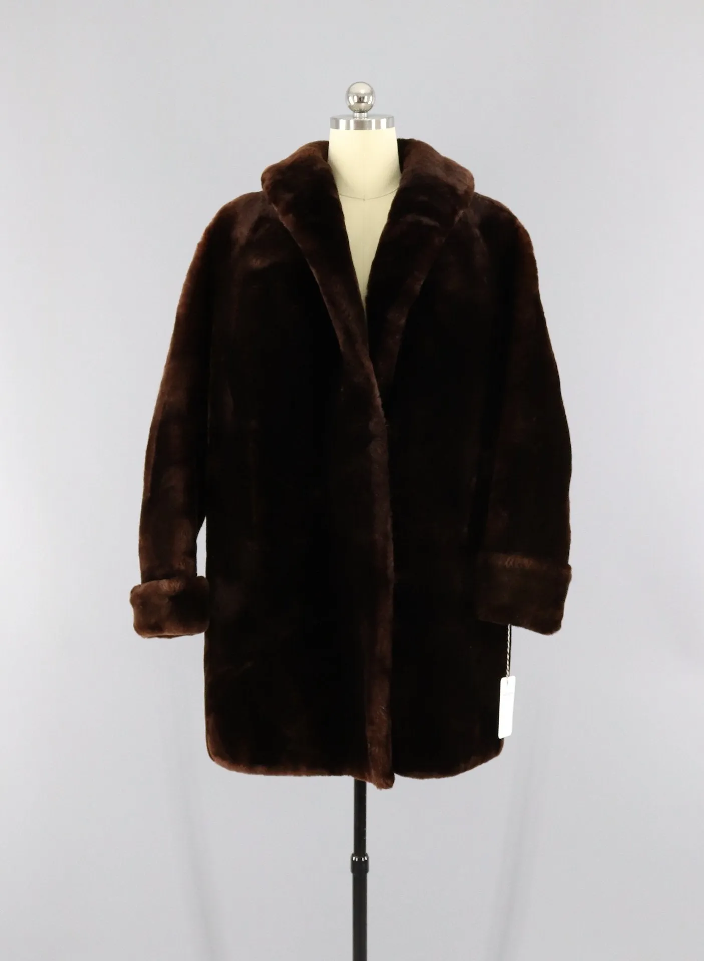 Vintage 1950s Mouton Fur Coat / Dark Brown Fur Sheared Lamb